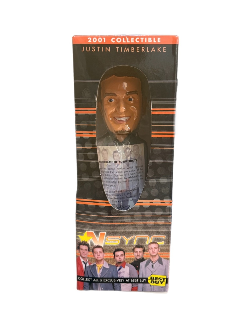 Vtg Justin Timberlake *NSYNC 2001 Collectible Bobblehead Cert of Auth NWT
